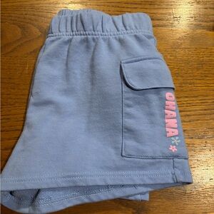Disney Light Blue 'Ohana' Cargo Pocket Shorts with Pink Lettering